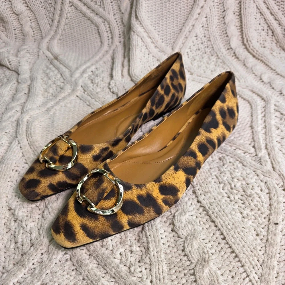 Talbots Buckle Flats Leather Leopard Print Brown Women 10.5 Excellent